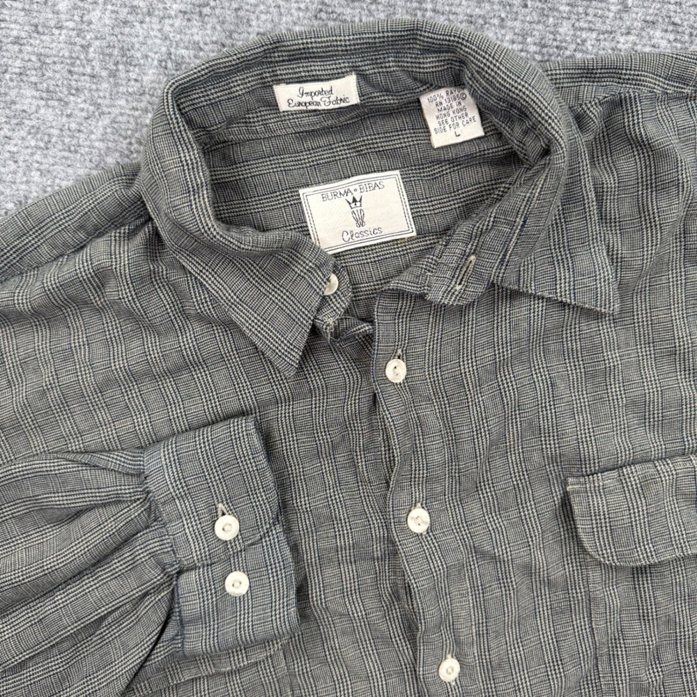Burma Bibas Classics Large L/S Button Up Shirt Grey‎ Plaid European Fabric Men's